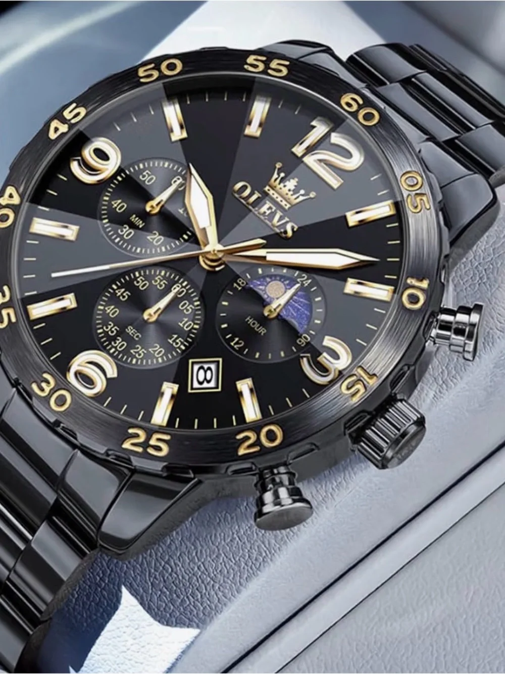 NWT OLEVS Men’s Black and Gold Chronograph Watch